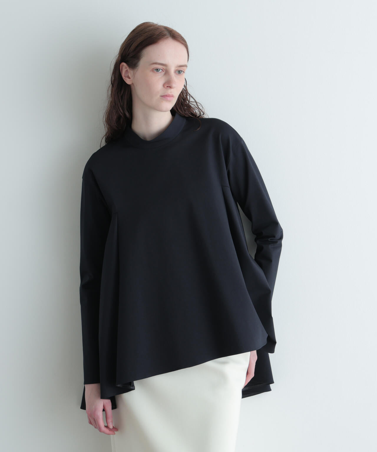 ハイストレッチポンチスタンドカラーブラウス