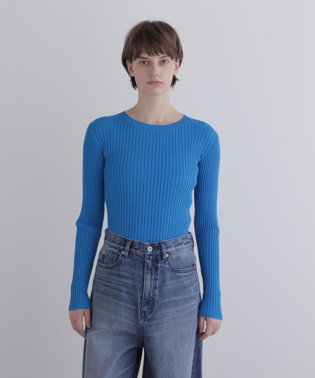 ワイドリブロングスリーブニット