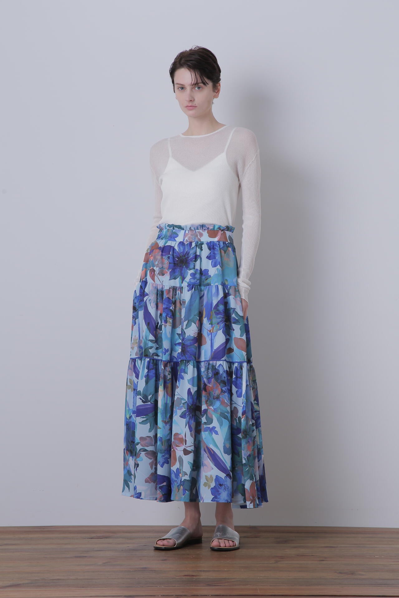 【TV着用】Flower Printed Flare Skirt