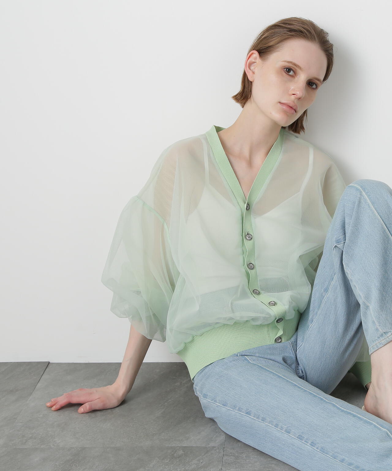 Tulle Organdy Cardigan Blouse