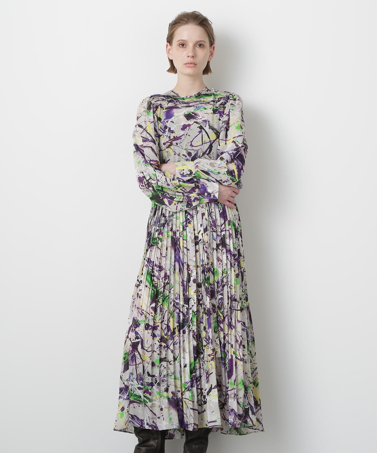 Printed Pleats Dress