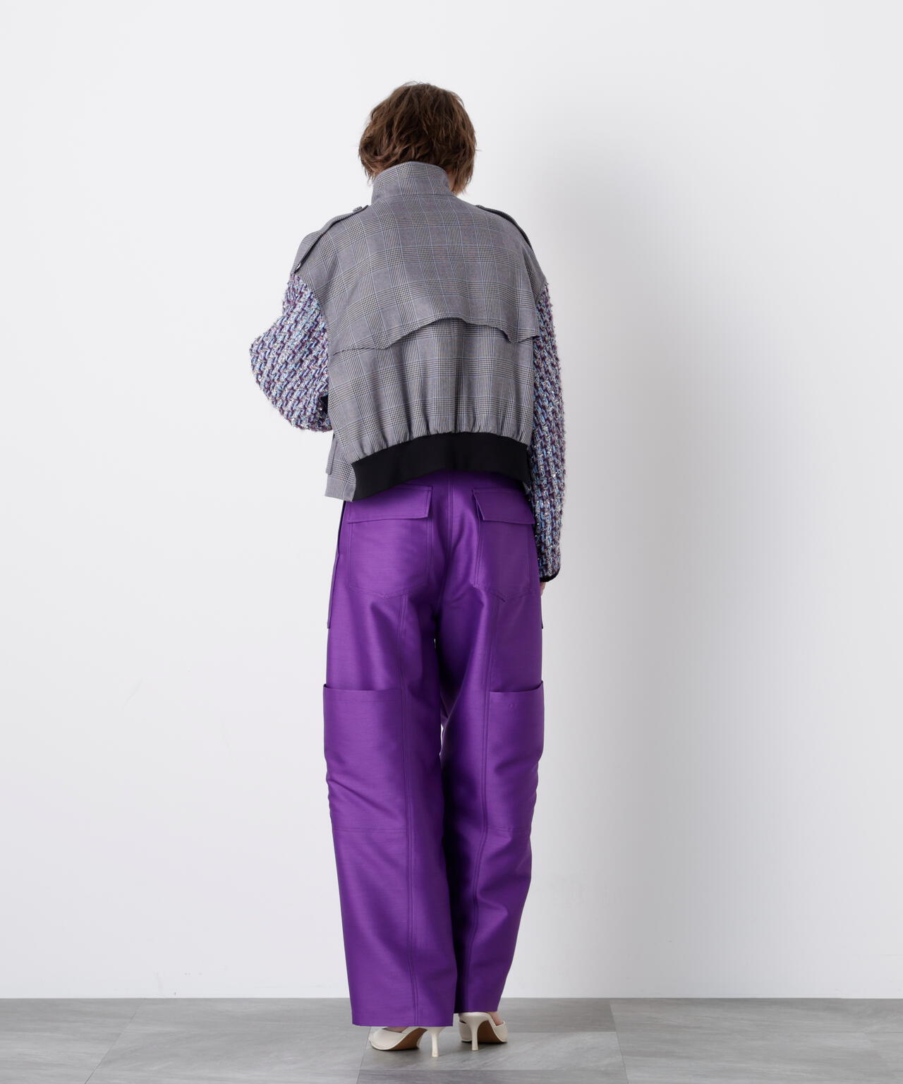 Tweed Sleeve Stand Zip UP JK