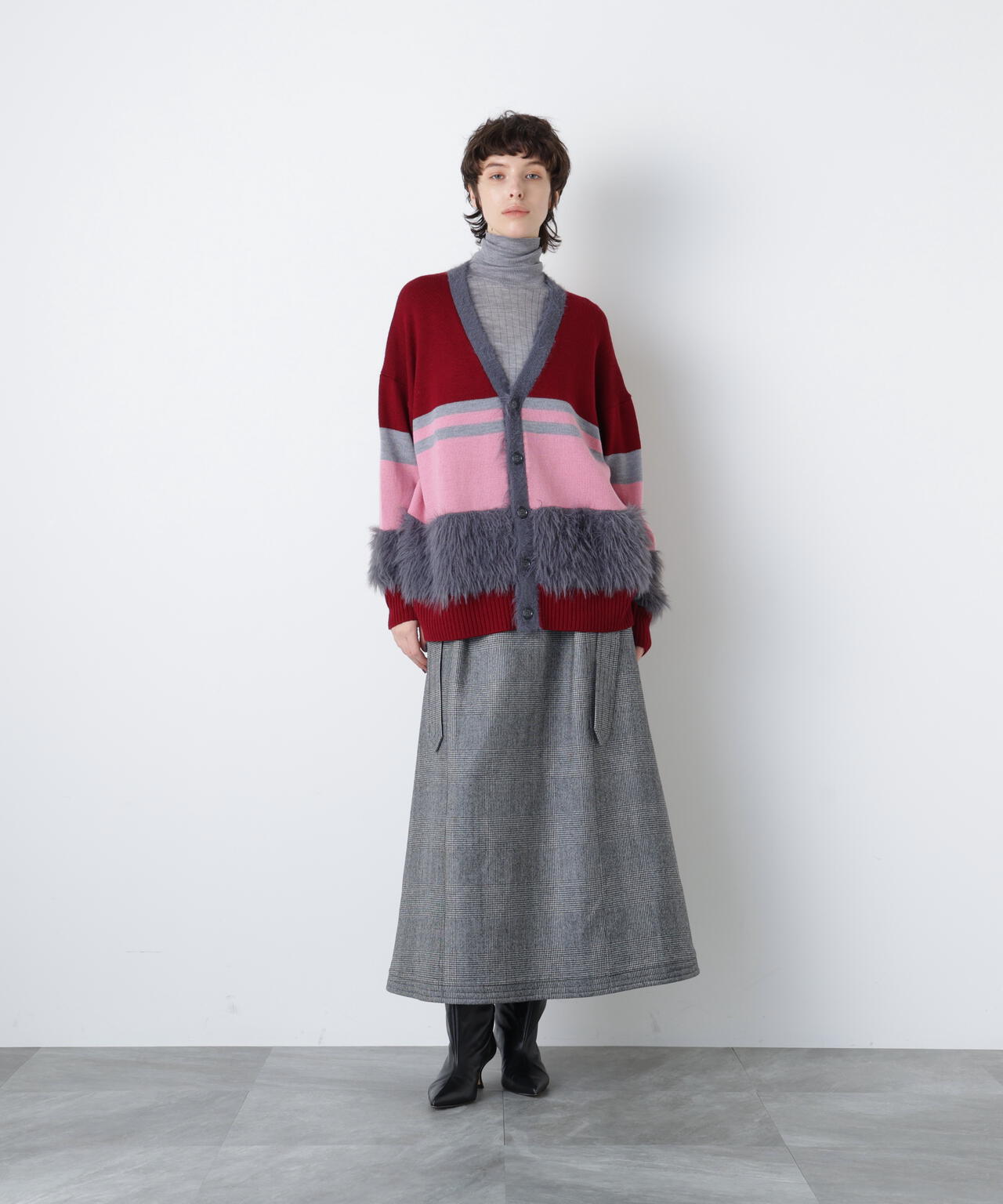 Fluffy Yarn Combi Cardigan