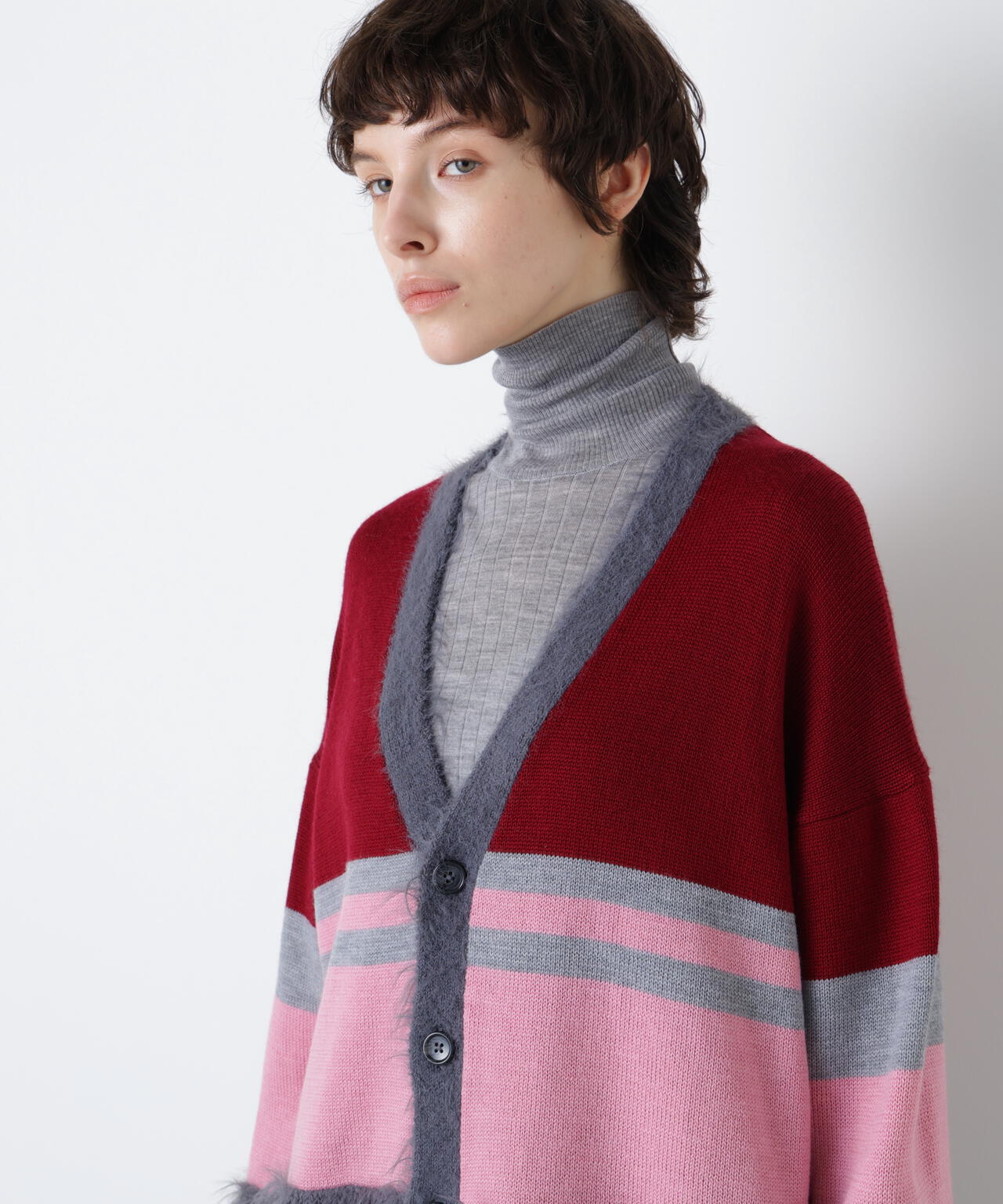 Fluffy Yarn Combi Cardigan