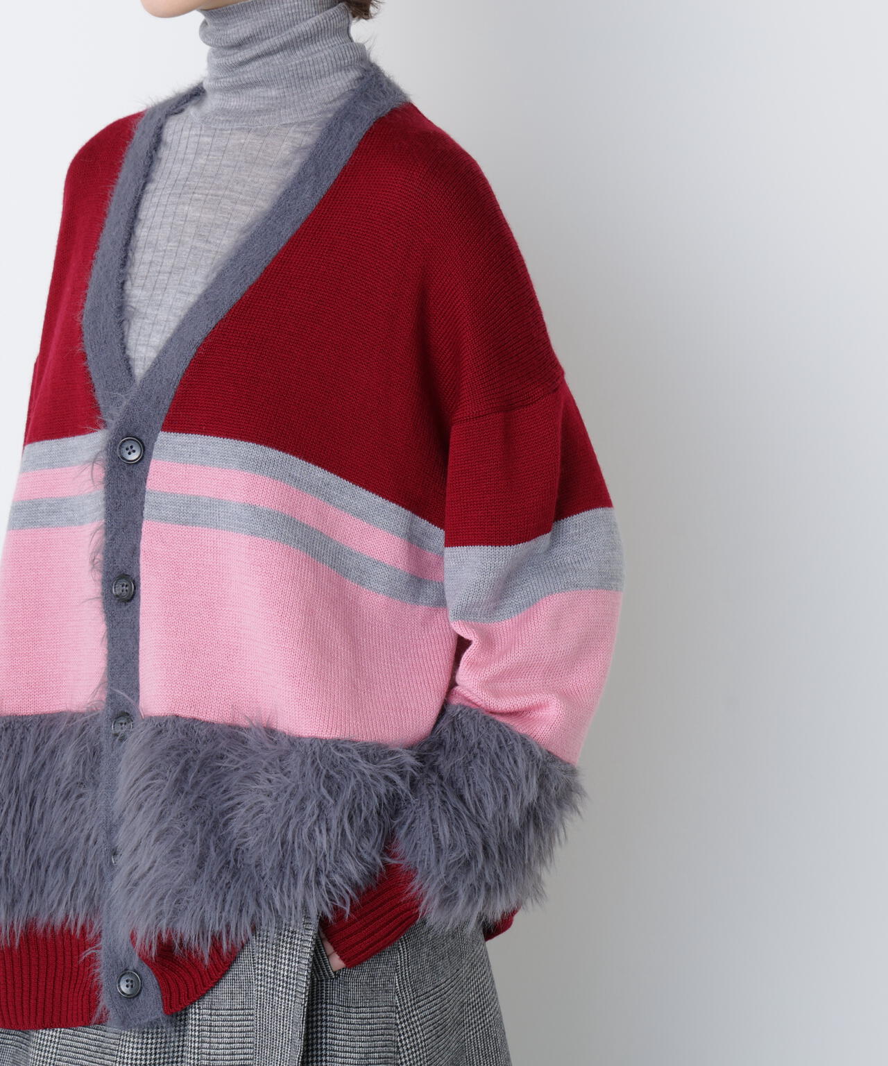 Fluffy Yarn Combi Cardigan