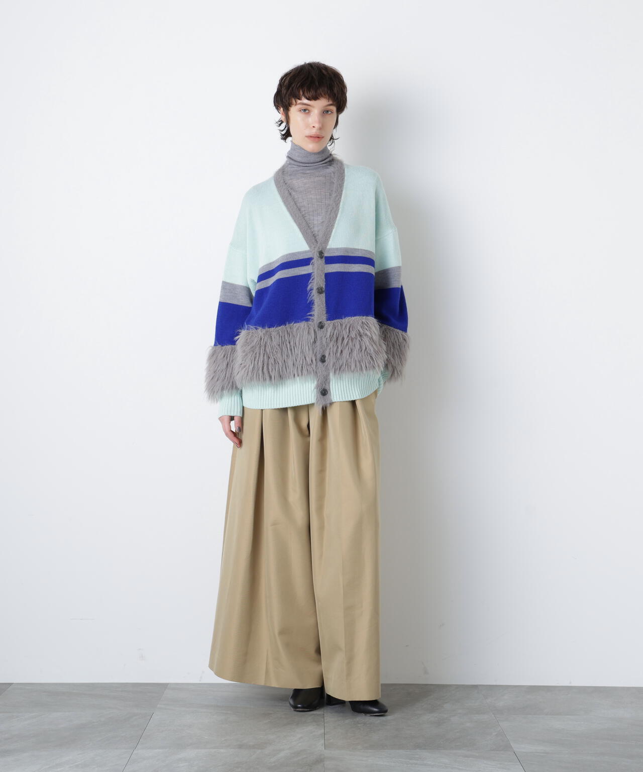 Fluffy Yarn Combi Cardigan