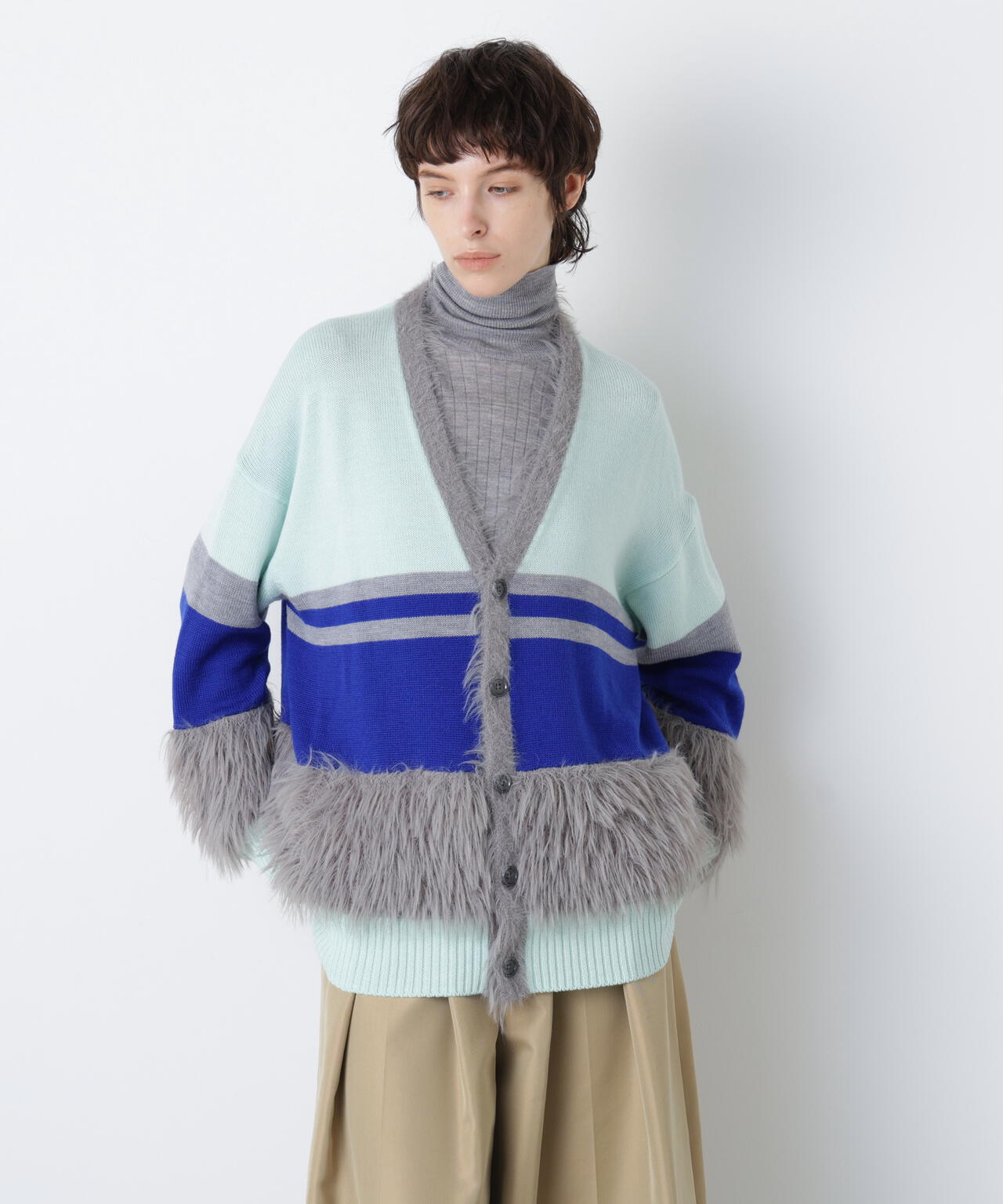 Fluffy Yarn Combi Cardigan