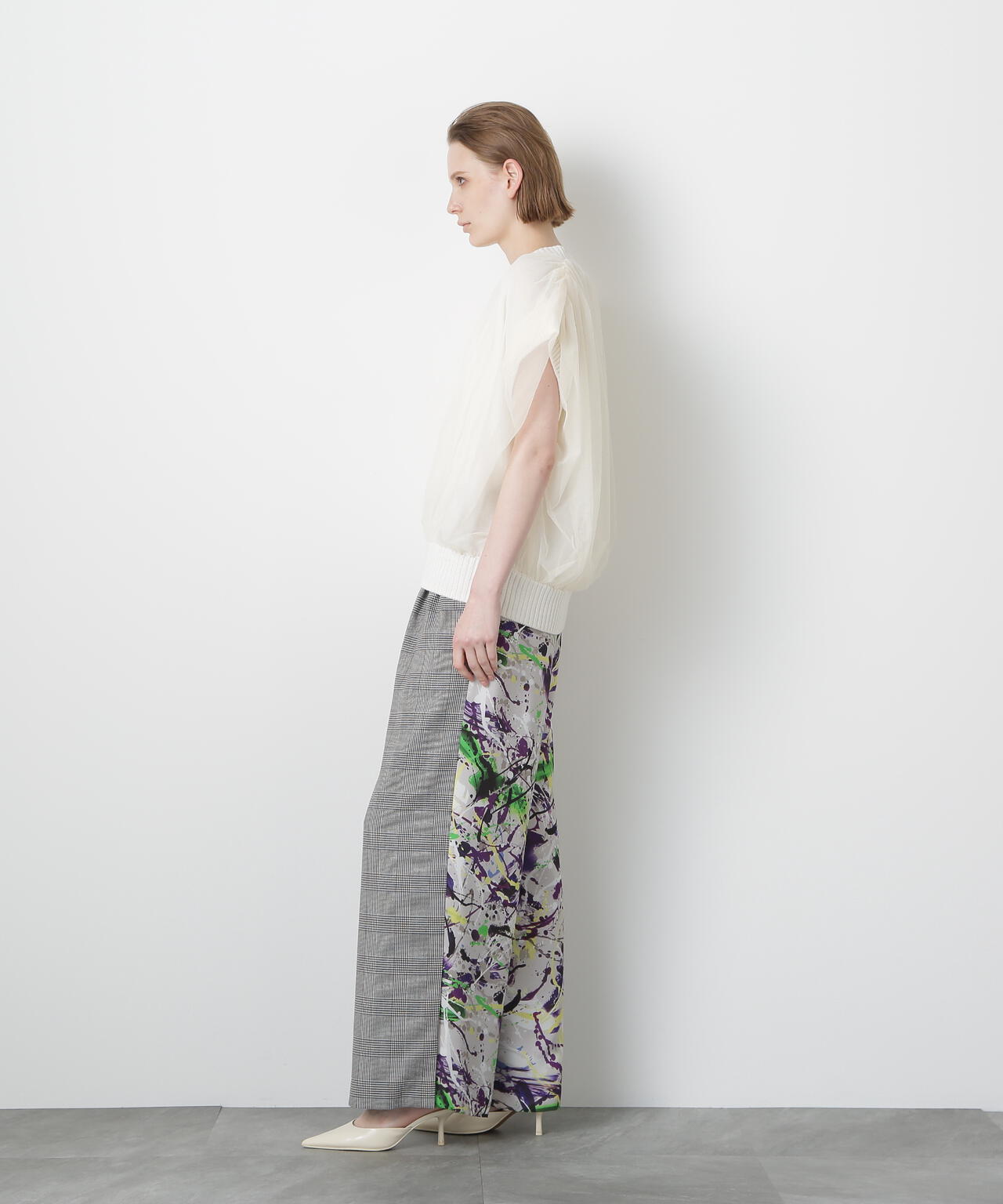 Tulle Combination V-neck Gile