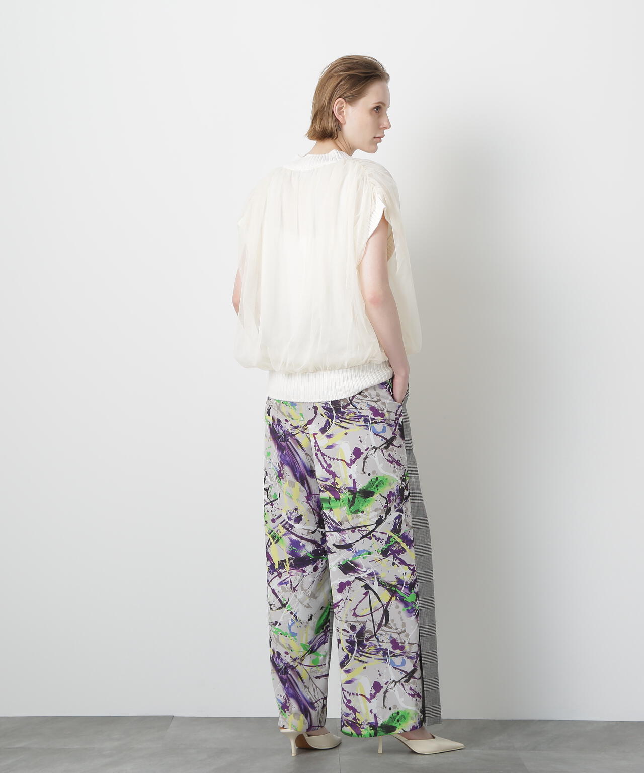 Tulle Combination V-neck Gile