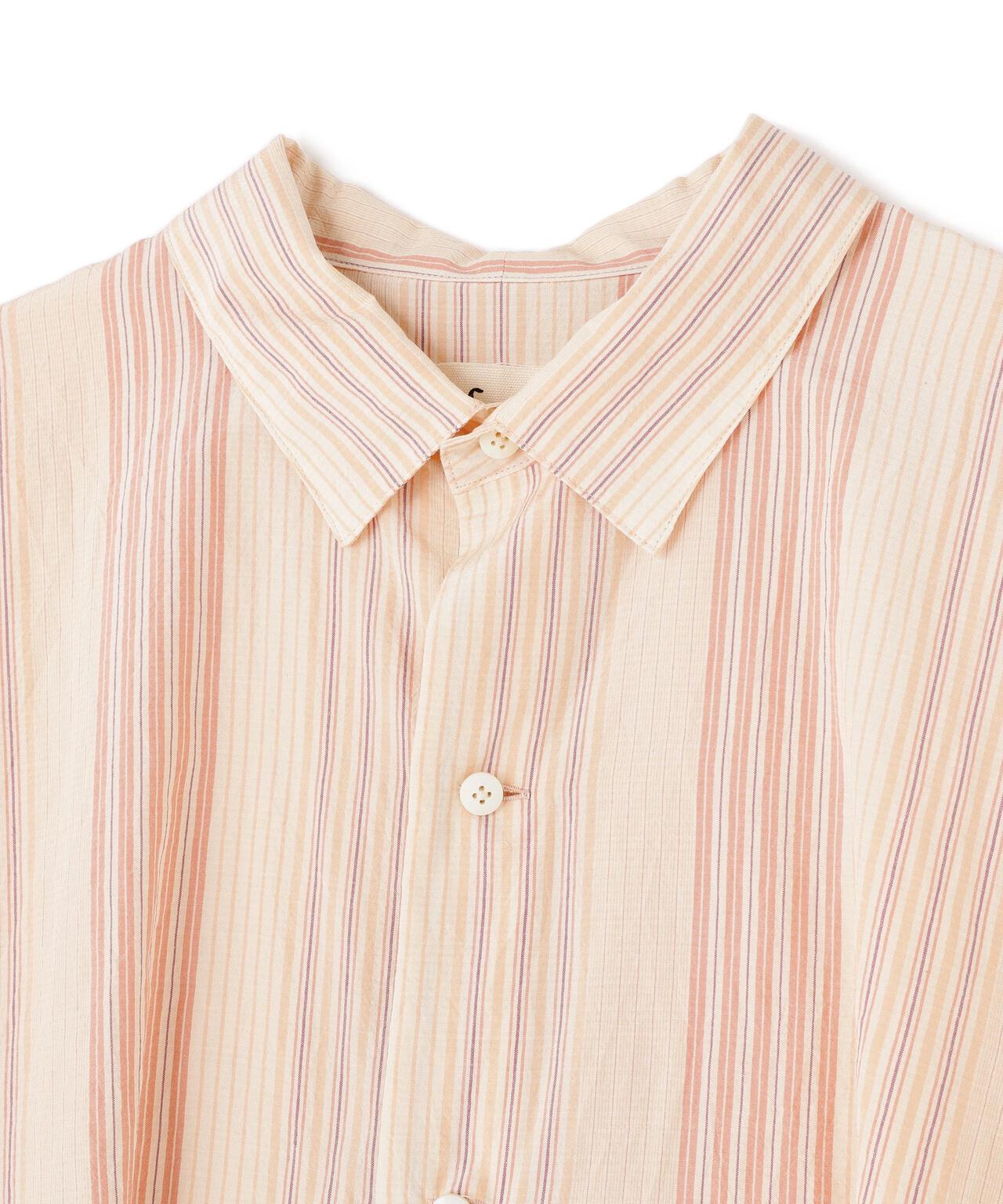 quitan / COTTON SILK 'STRIKE-OFF' STRIPE SMALL COLLAR PULLOVER SHIRT