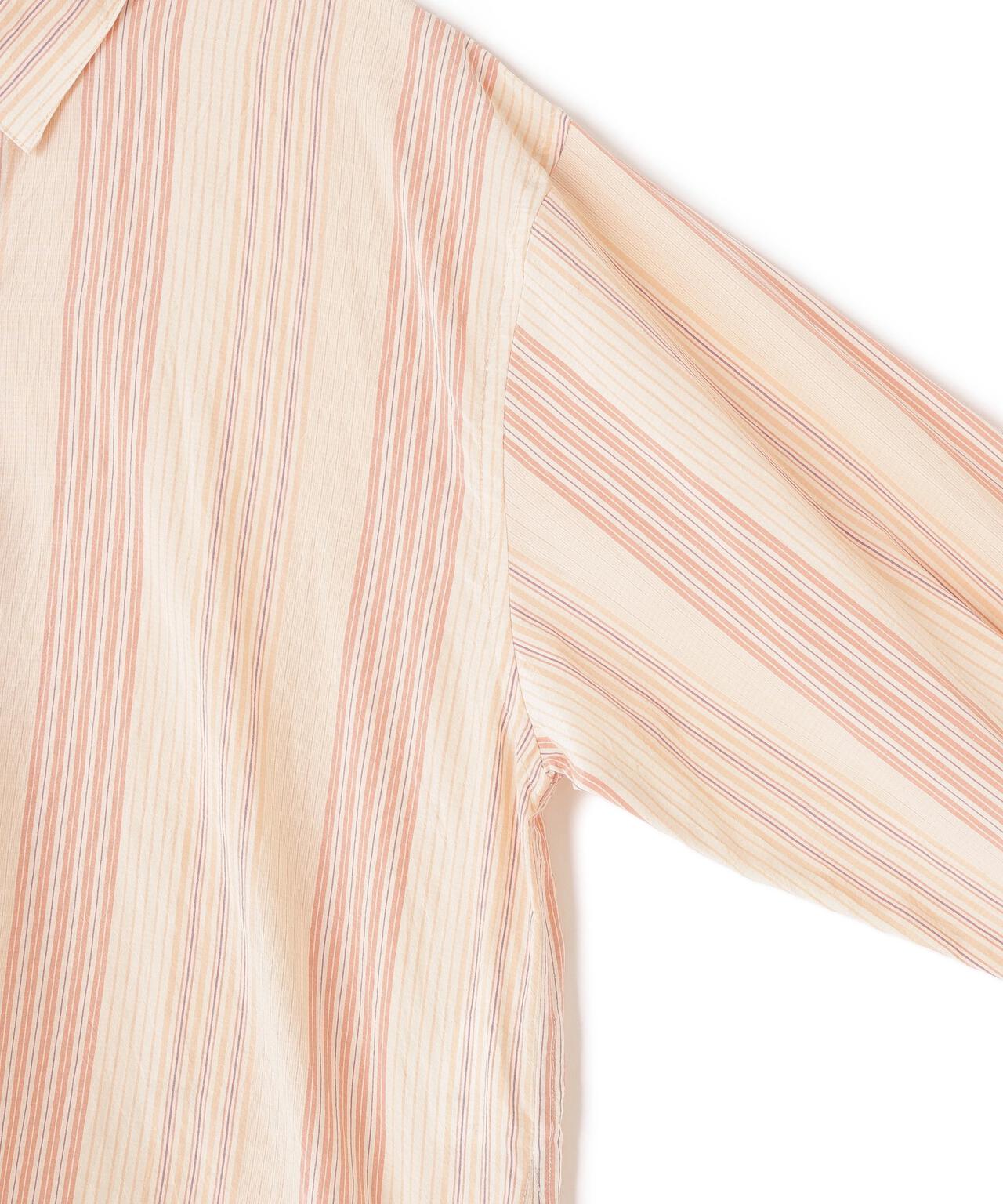 quitan / COTTON SILK 'STRIKE-OFF' STRIPE SMALL COLLAR PULLOVER SHIRT