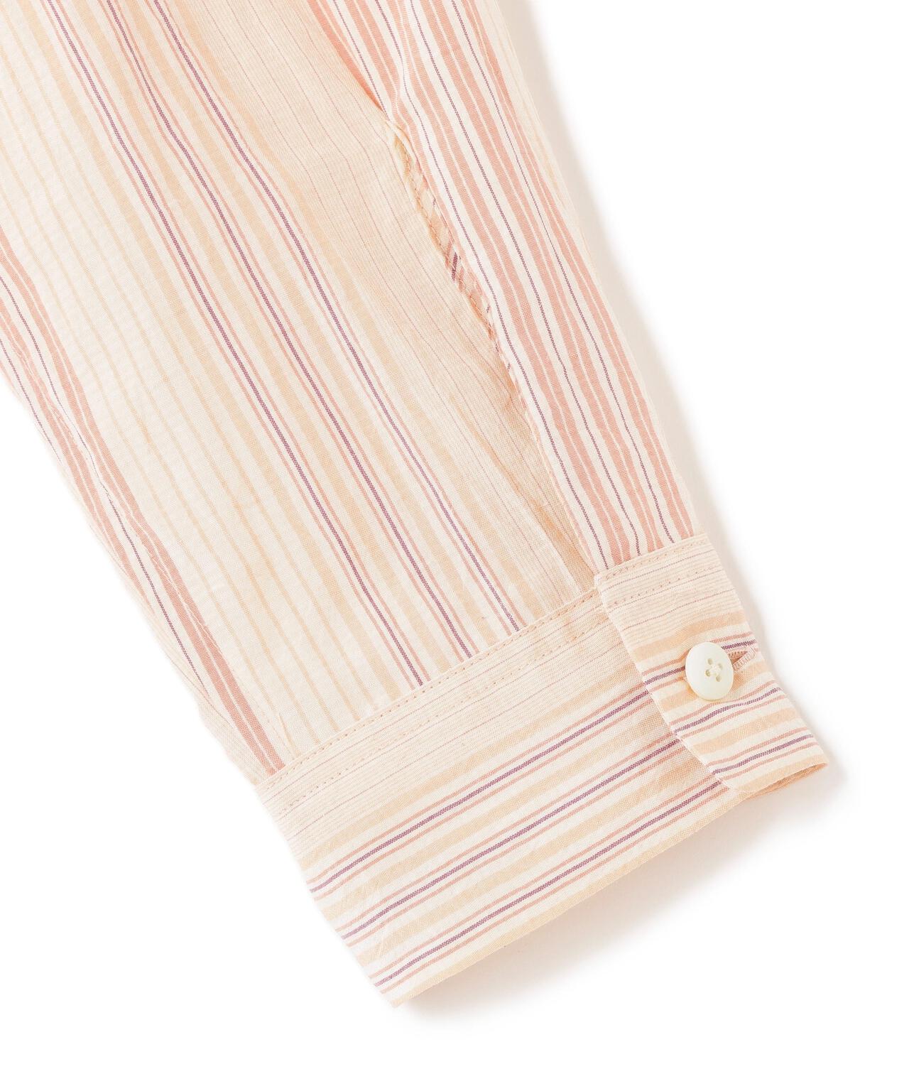 quitan / COTTON SILK 'STRIKE-OFF' STRIPE SMALL COLLAR PULLOVER SHIRT