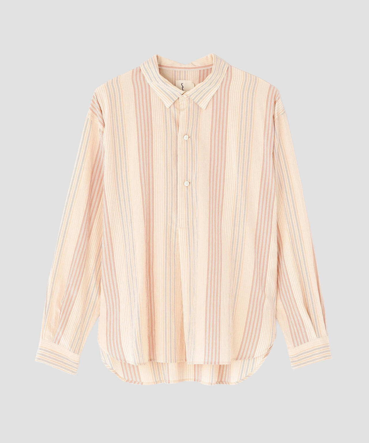 quitan / COTTON SILK 'STRIKE-OFF' STRIPE SMALL COLLAR PULLOVER SHIRT