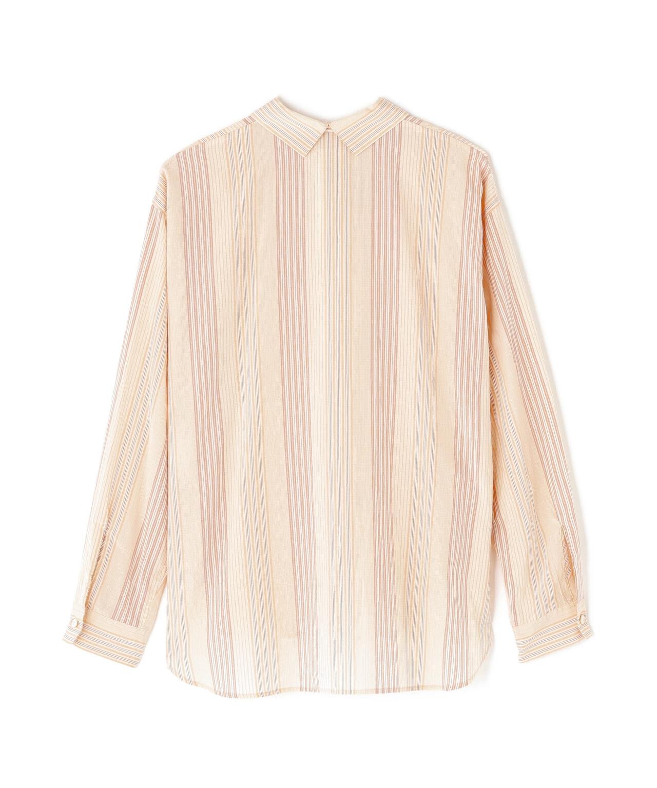 quitan / COTTON SILK 'STRIKE-OFF' STRIPE SMALL COLLAR PULLOVER SHIRT