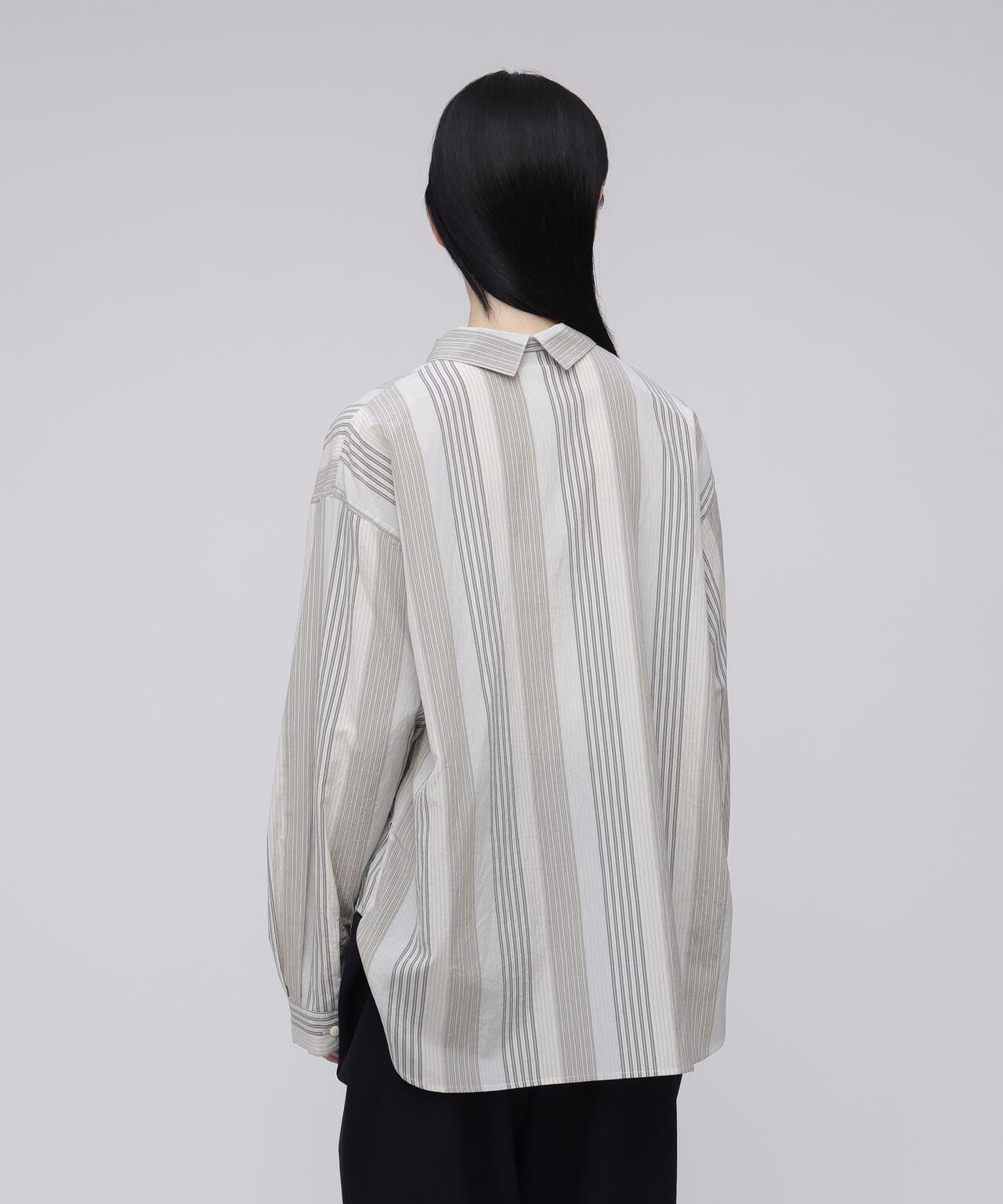 quitan / COTTON SILK 'STRIKE-OFF' STRIPE SMALL COLLAR PULLOVER SHIRT