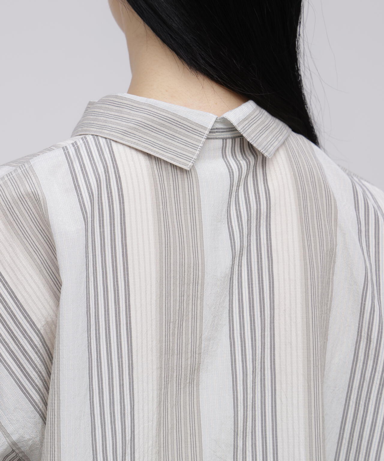 quitan / COTTON SILK 'STRIKE-OFF' STRIPE SMALL COLLAR PULLOVER SHIRT