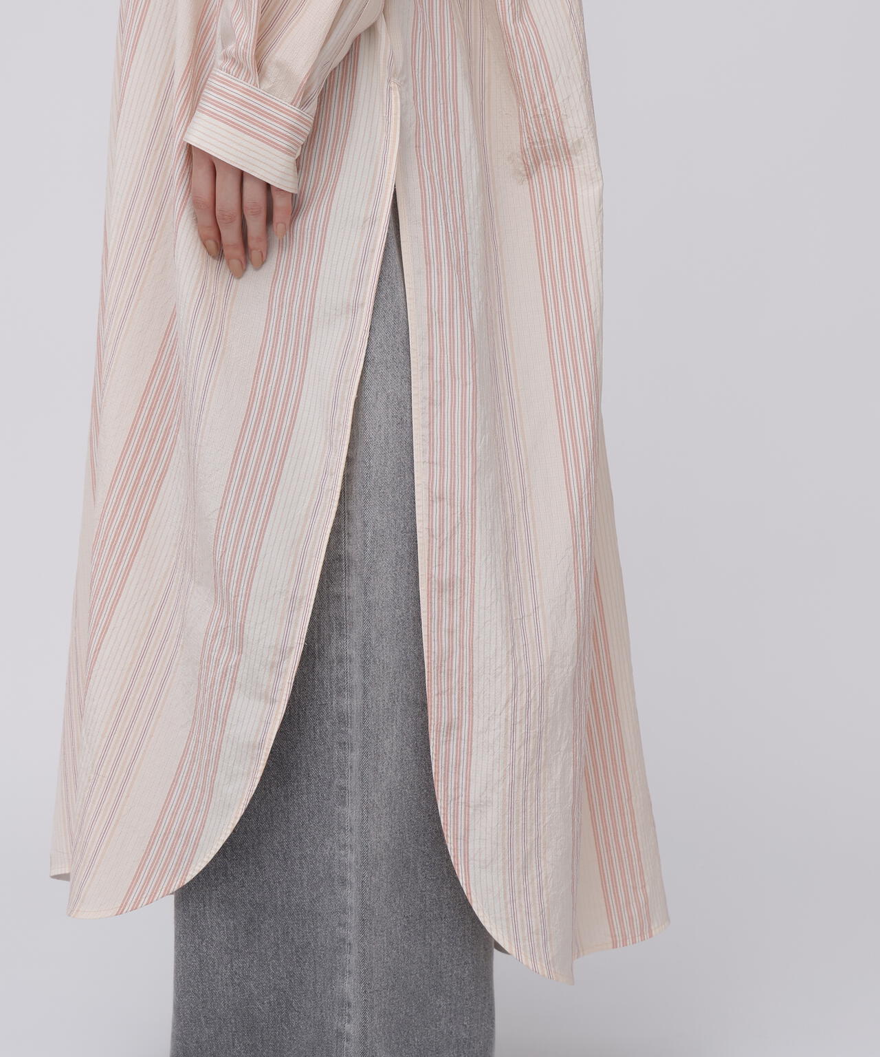quitan / COTTON SILK 'STRIKE-OFF' STRIPE AO DAÏ LONG BAND COLLAR SHIRT