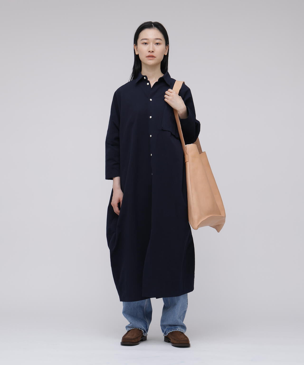 quitan / COTTON WEATHER CLOTH BALLOON SHIRT DRESS