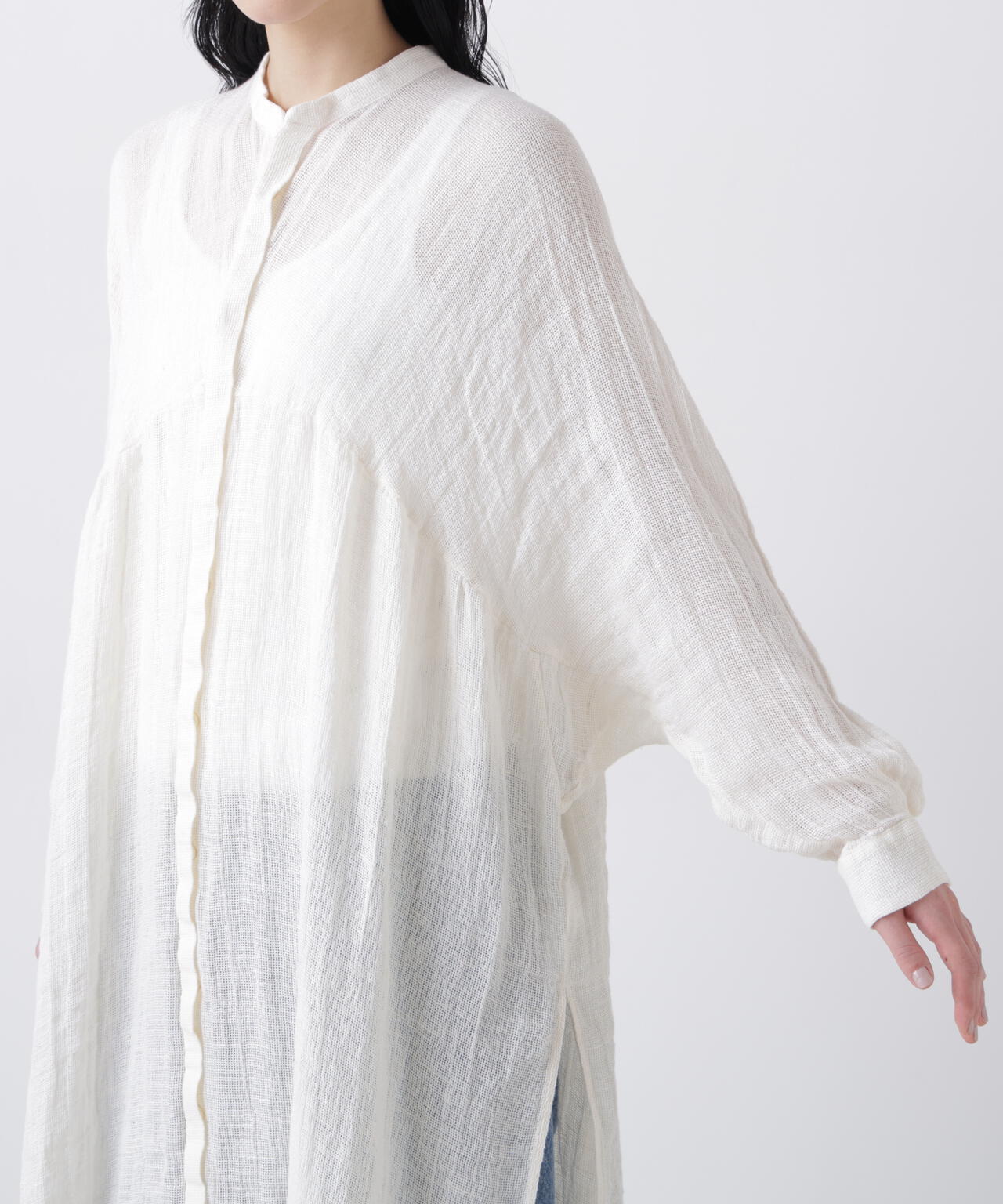 quitan / ORGANIC 56 LINEN SLUB LINEN BASKET AO DAÏ B/C LONG SHIRT