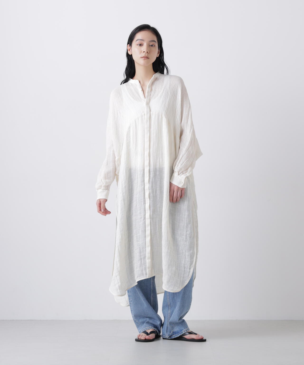 quitan / ORGANIC 56 LINEN SLUB LINEN BASKET AO DAÏ B/C LONG SHIRT