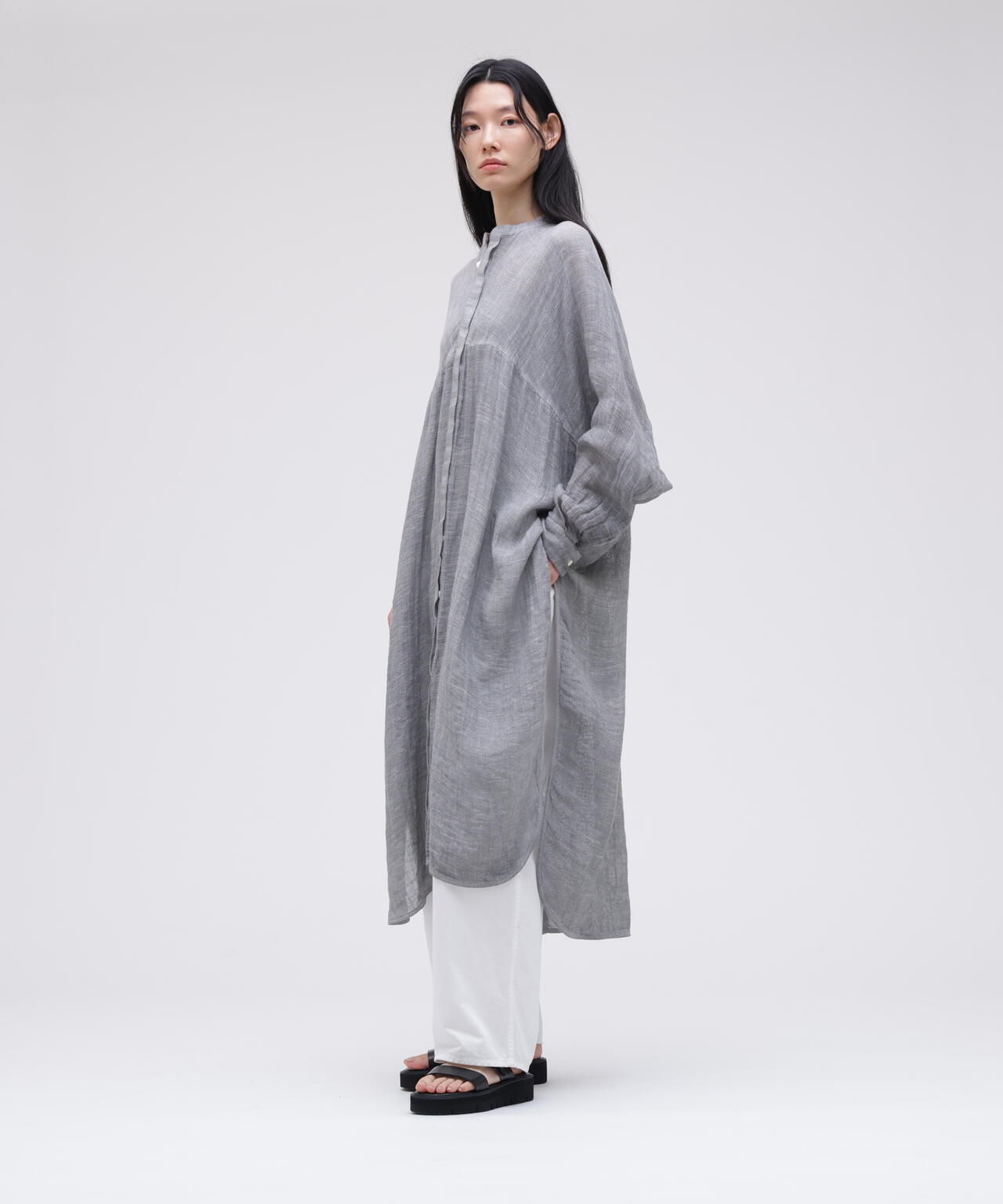 quitan / ORGANIC 56 LINEN SLUB LINEN BASKET AO DAÏ B/C LONG SHIRT