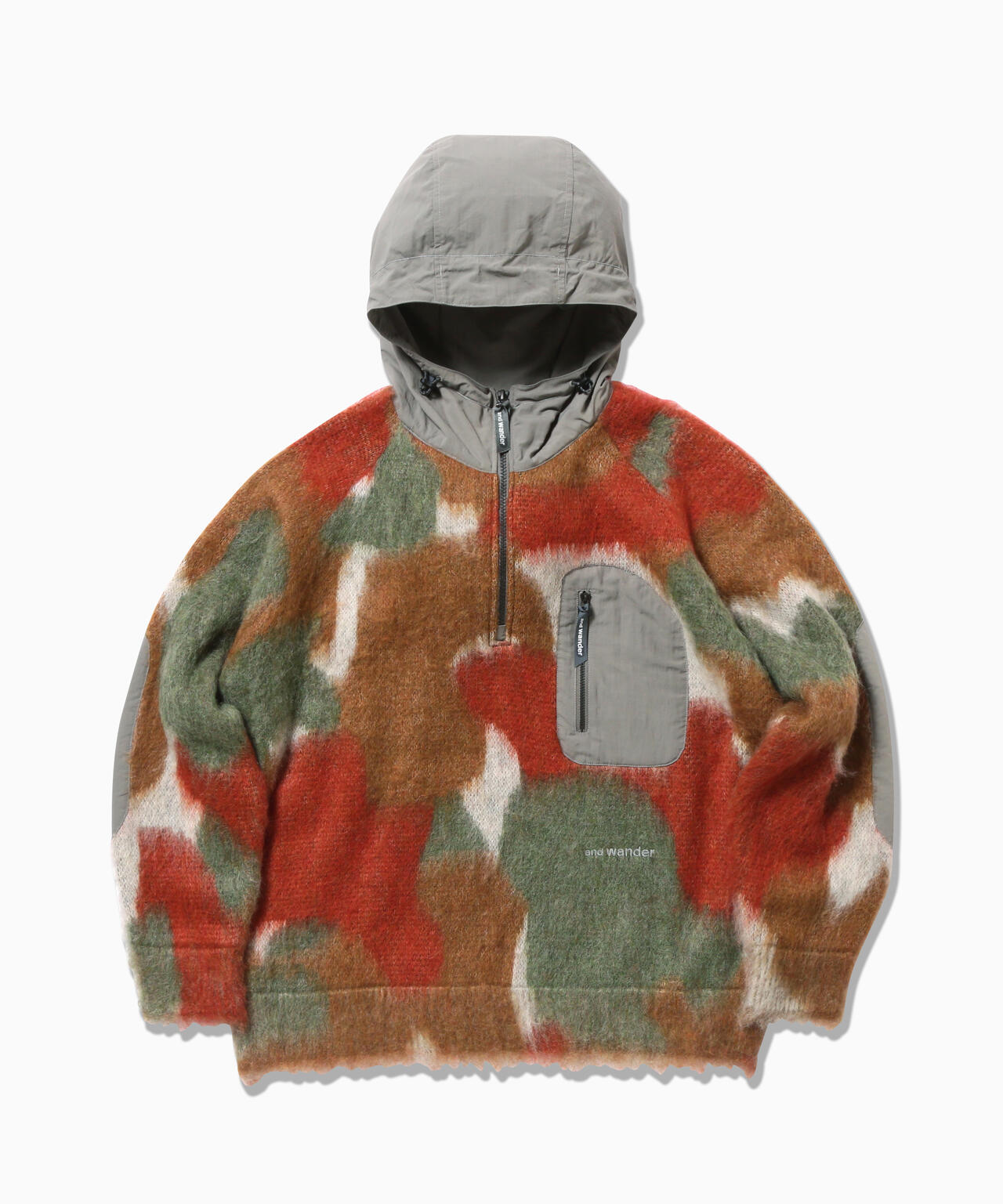 mix color shaggy knit hoodie | and wander（アンドワンダー