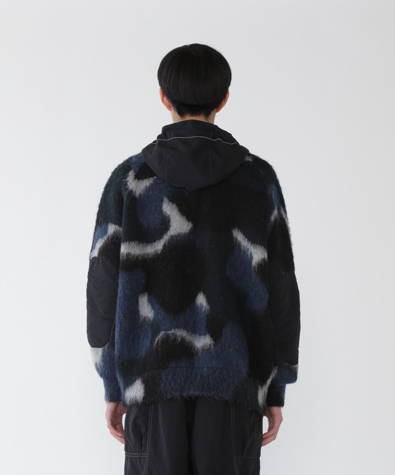 mix color shaggy knit hoodie