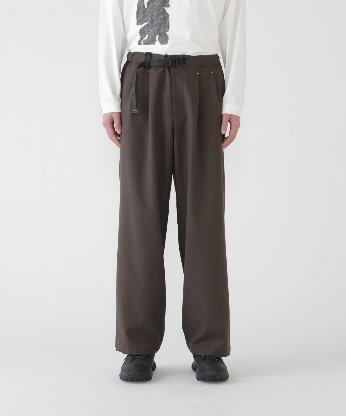 PE melange twill wide pants