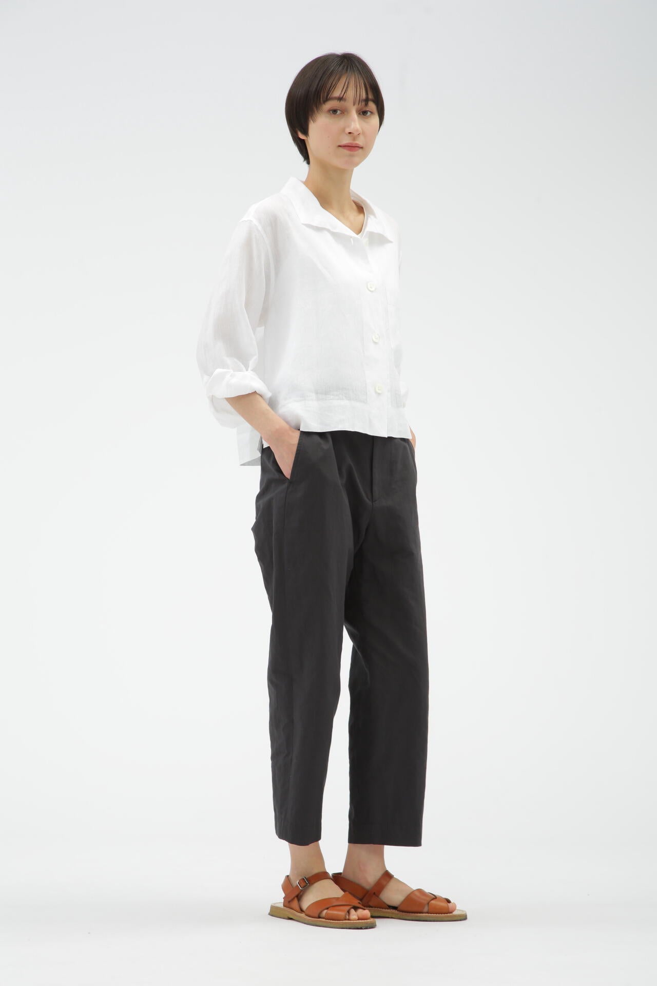 PLAIN WEAVE COTTON LINEN TROUSERS