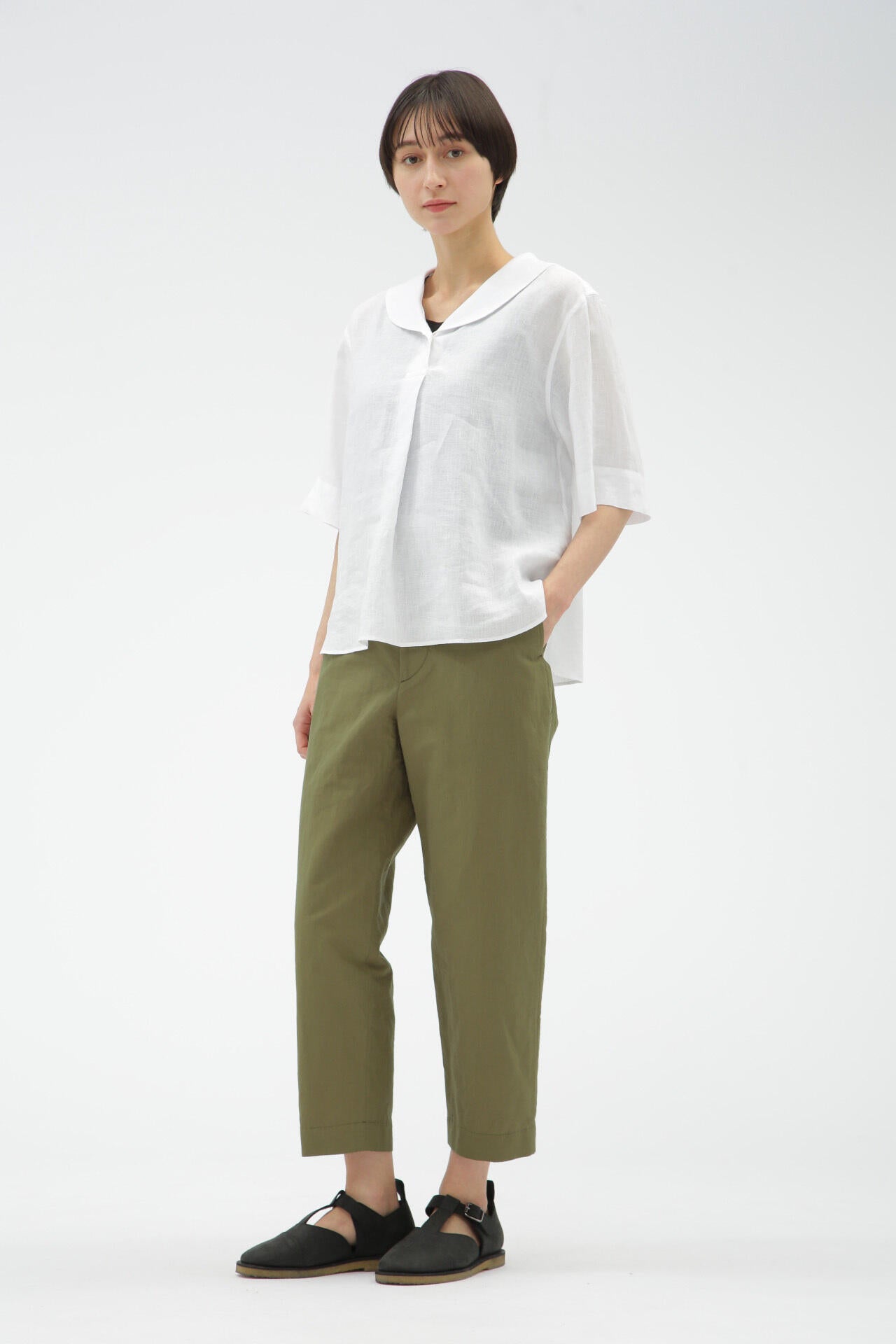 PLAIN WEAVE COTTON LINEN TROUSERS
