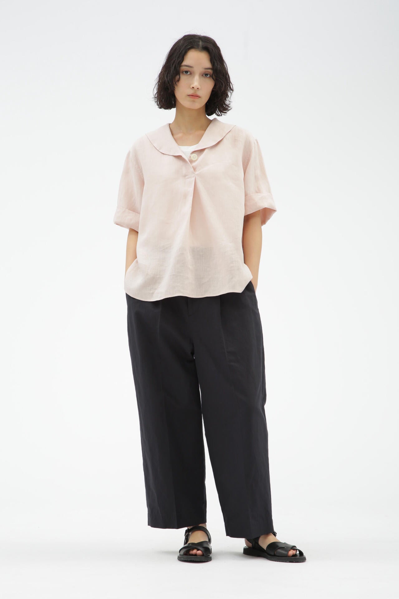 PLAIN WEAVE COTTON LINEN TROUSERS