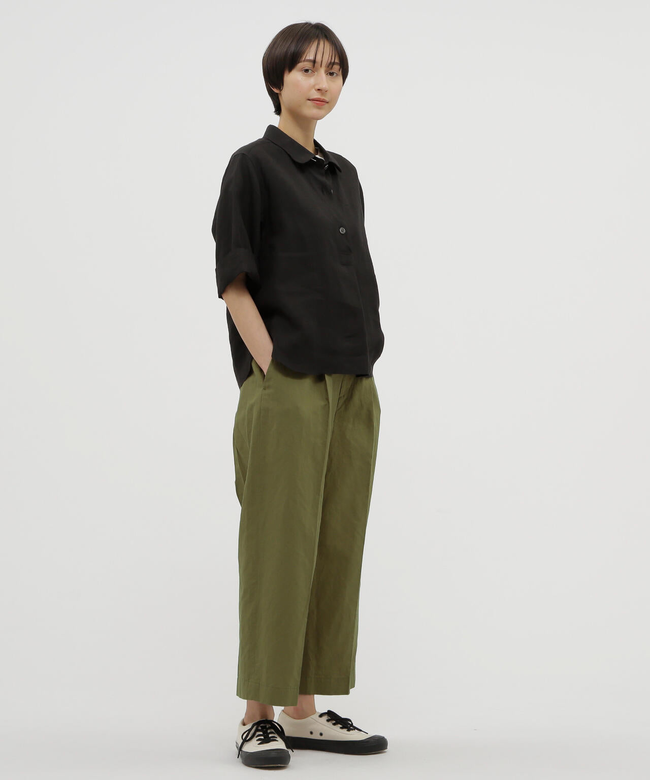 PLAIN WEAVE COTTON LINEN TROUSERS