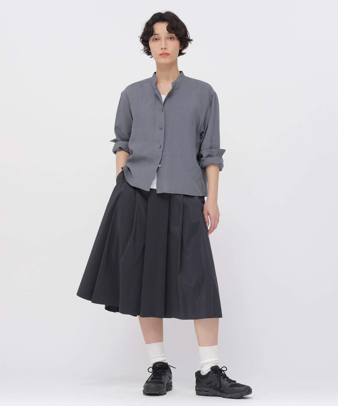FINE STRIPE COTTON SILK SKIRT
