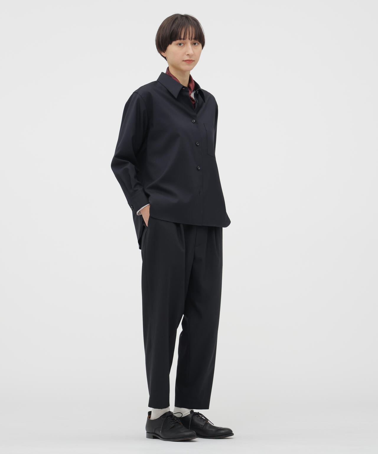 WORSTED WOOL POPLIN TROUSERS