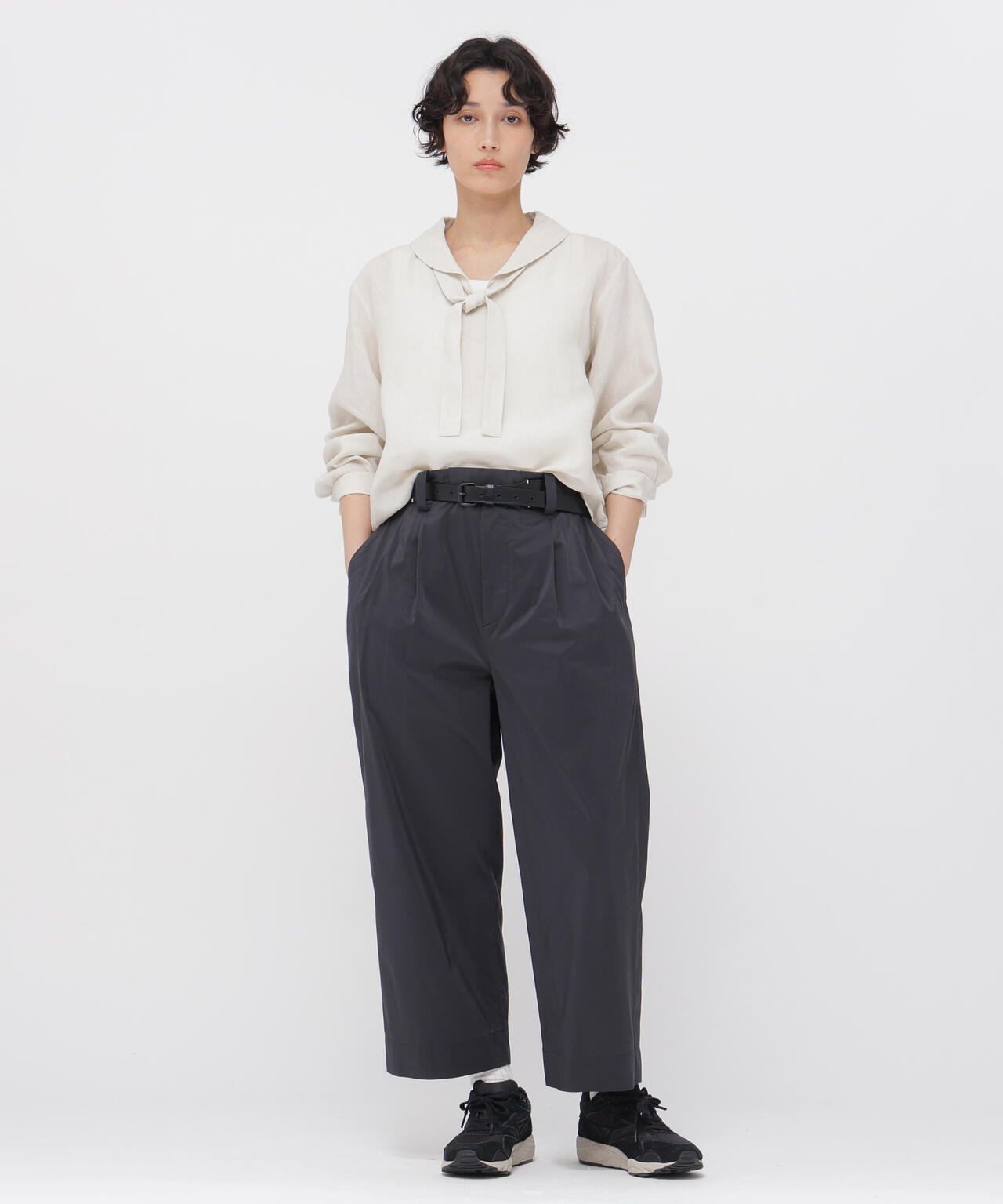 FINE STRIPE COTTON SILK TROUSERS