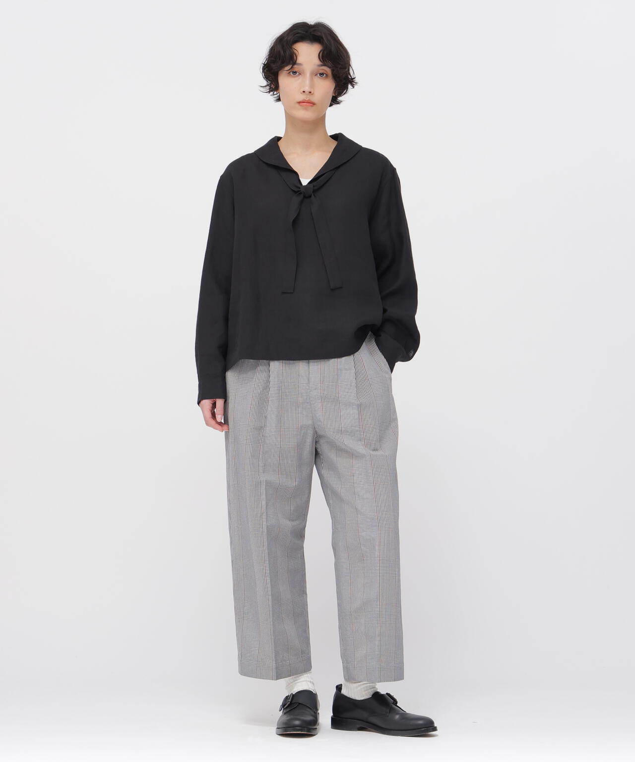 PRINCE OF WALES CHECK COTTON LINEN TROUSERS