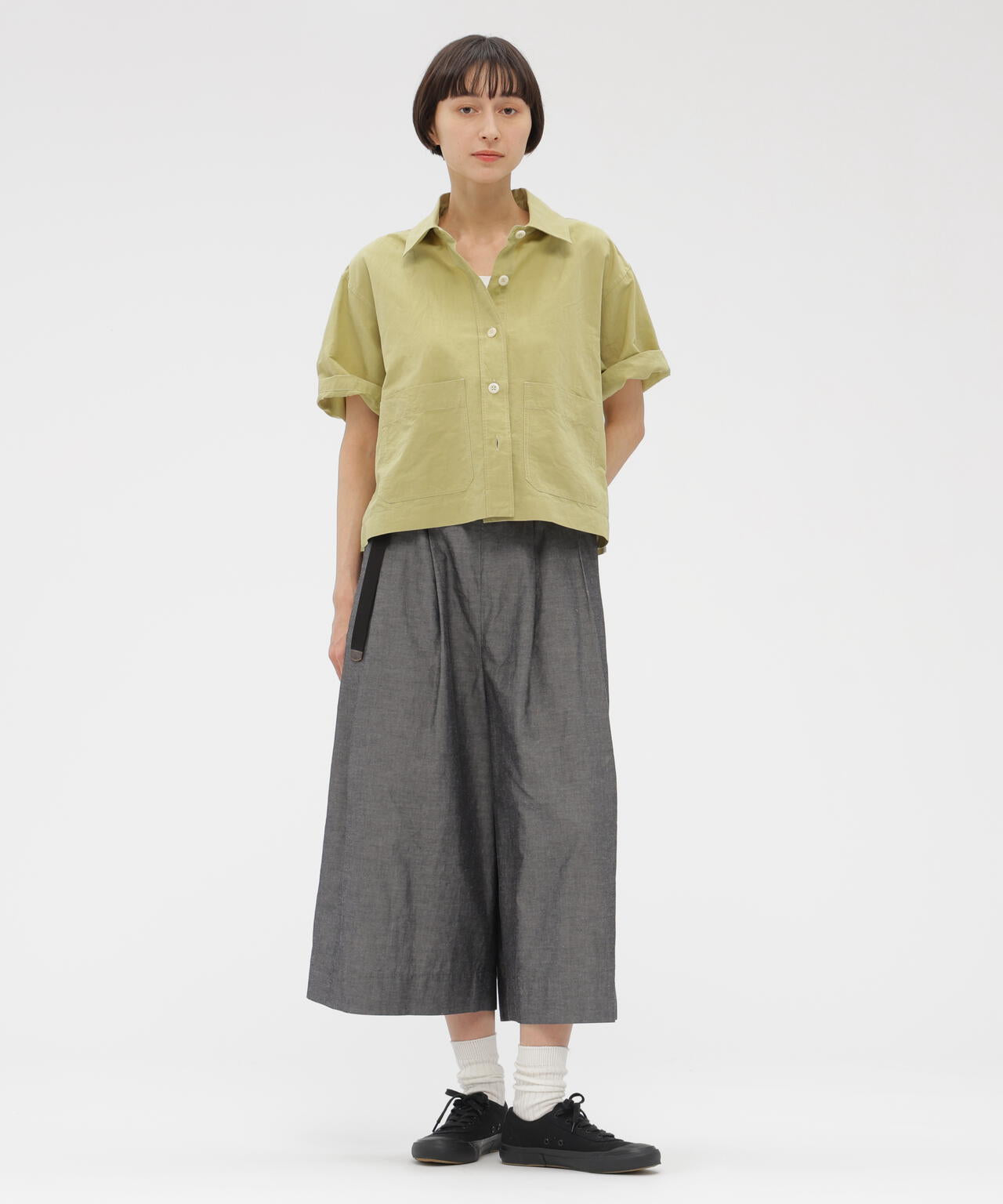 COTTON RAMIE CHAMBRAY TROUSERS