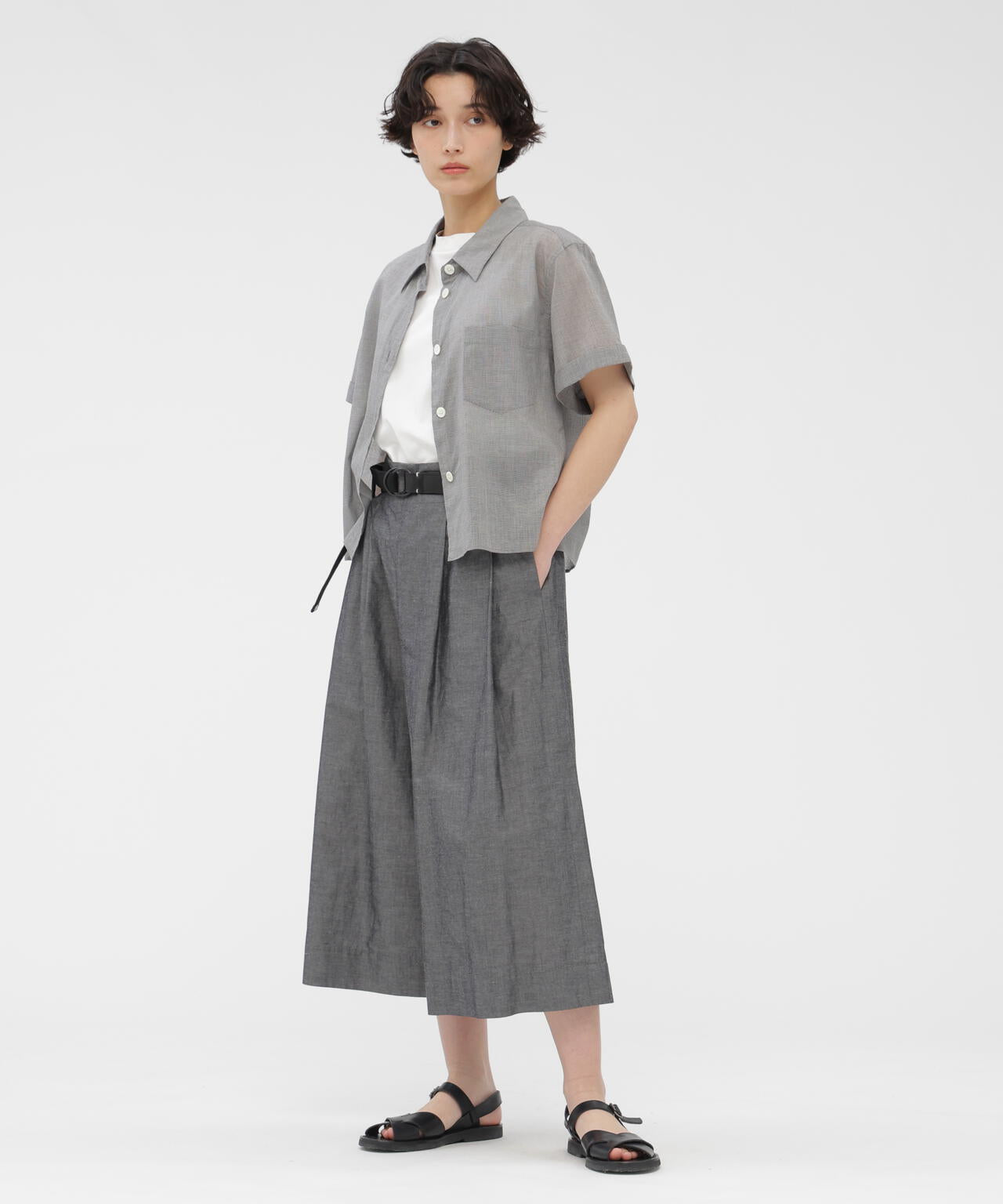 COTTON RAMIE CHAMBRAY TROUSERS