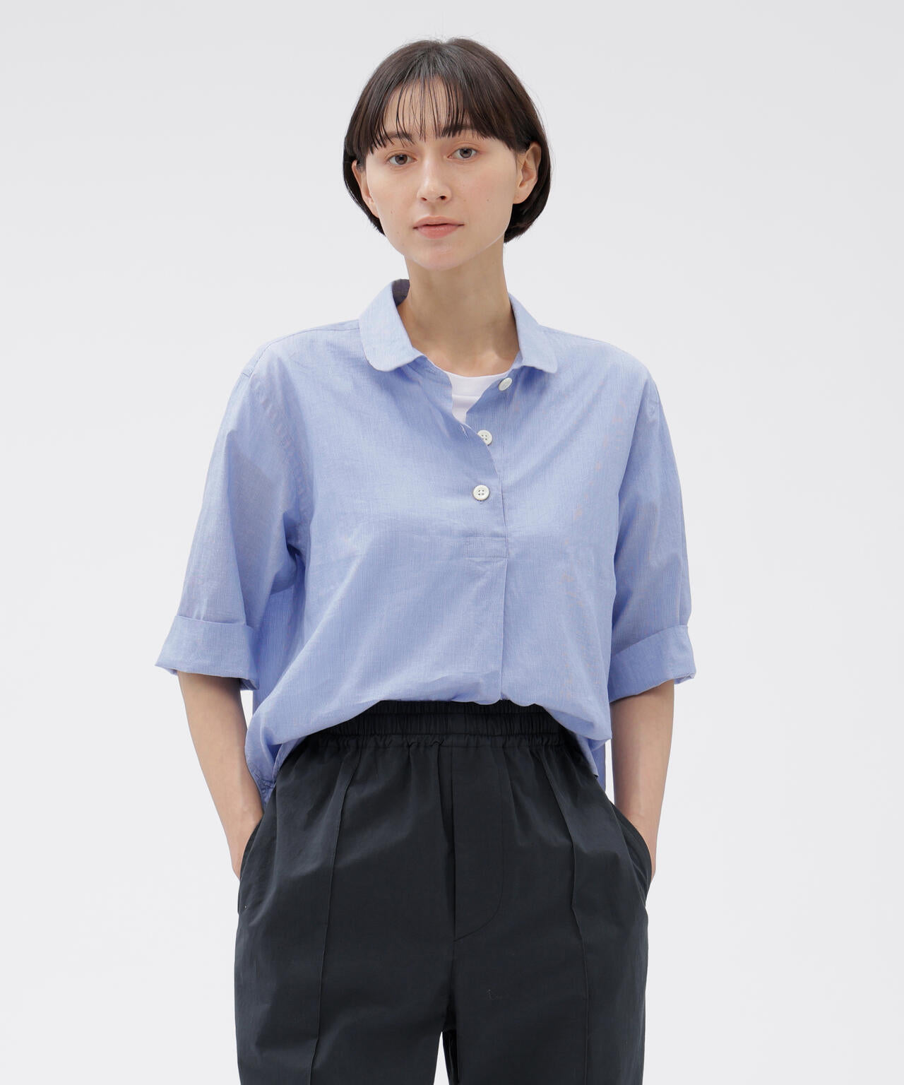 HAIRLINE STRIPE COTTON LINEN SHIRT