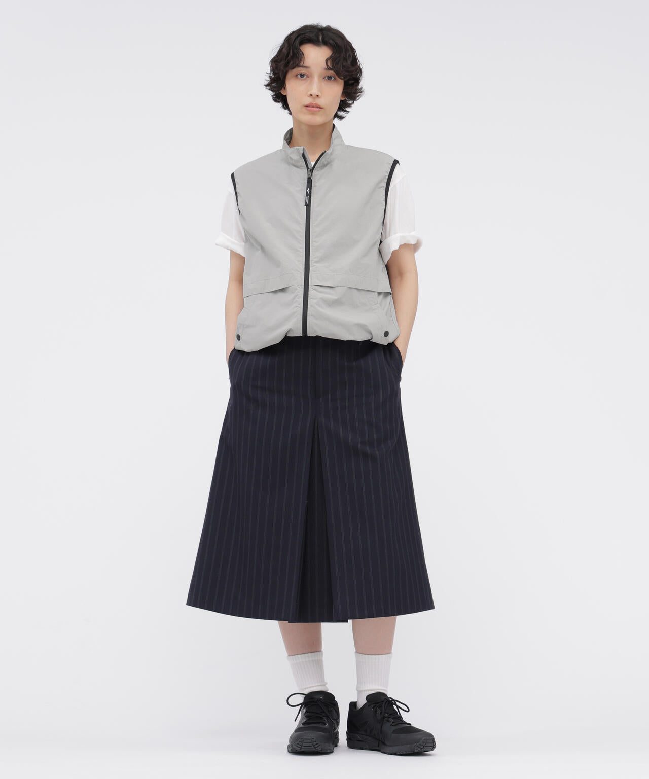 WIDE STRIPE WOOL SKIRT