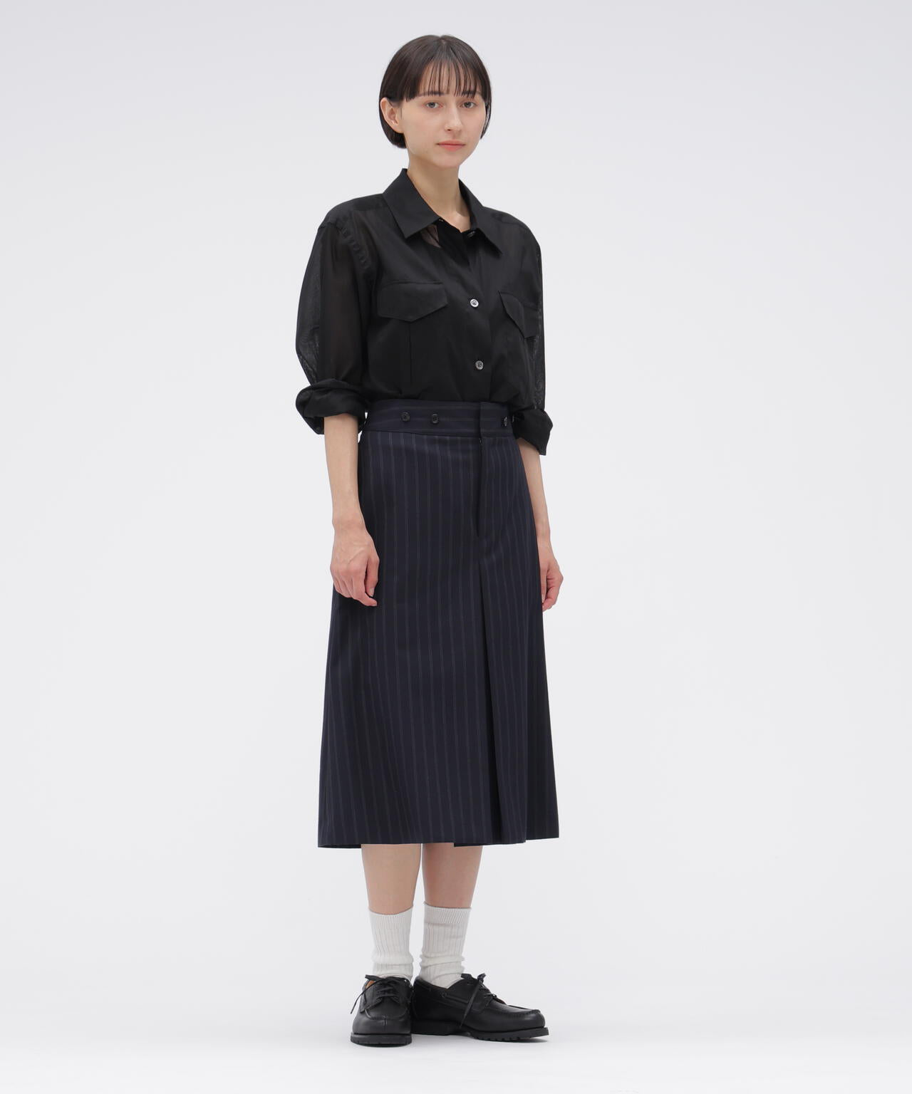 WIDE STRIPE WOOL SKIRT