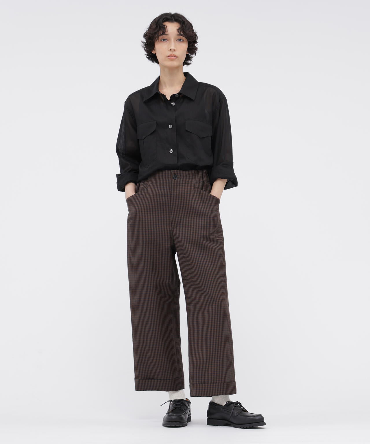 LINEN WOOL GINGHAM TROUSERS