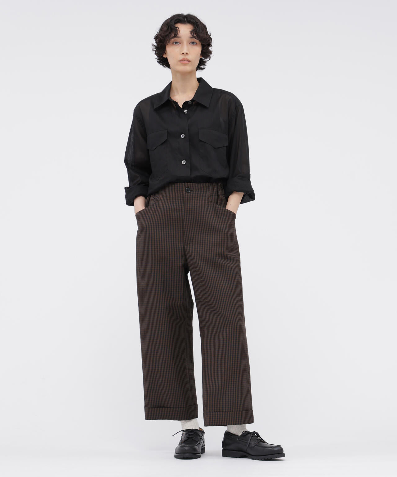 LINEN WOOL GINGHAM TROUSERS