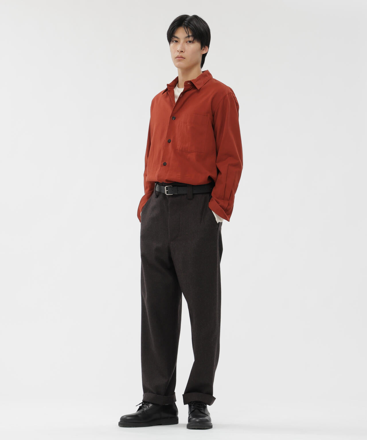 COMPACT YARN DYED WOOL TROUSERS