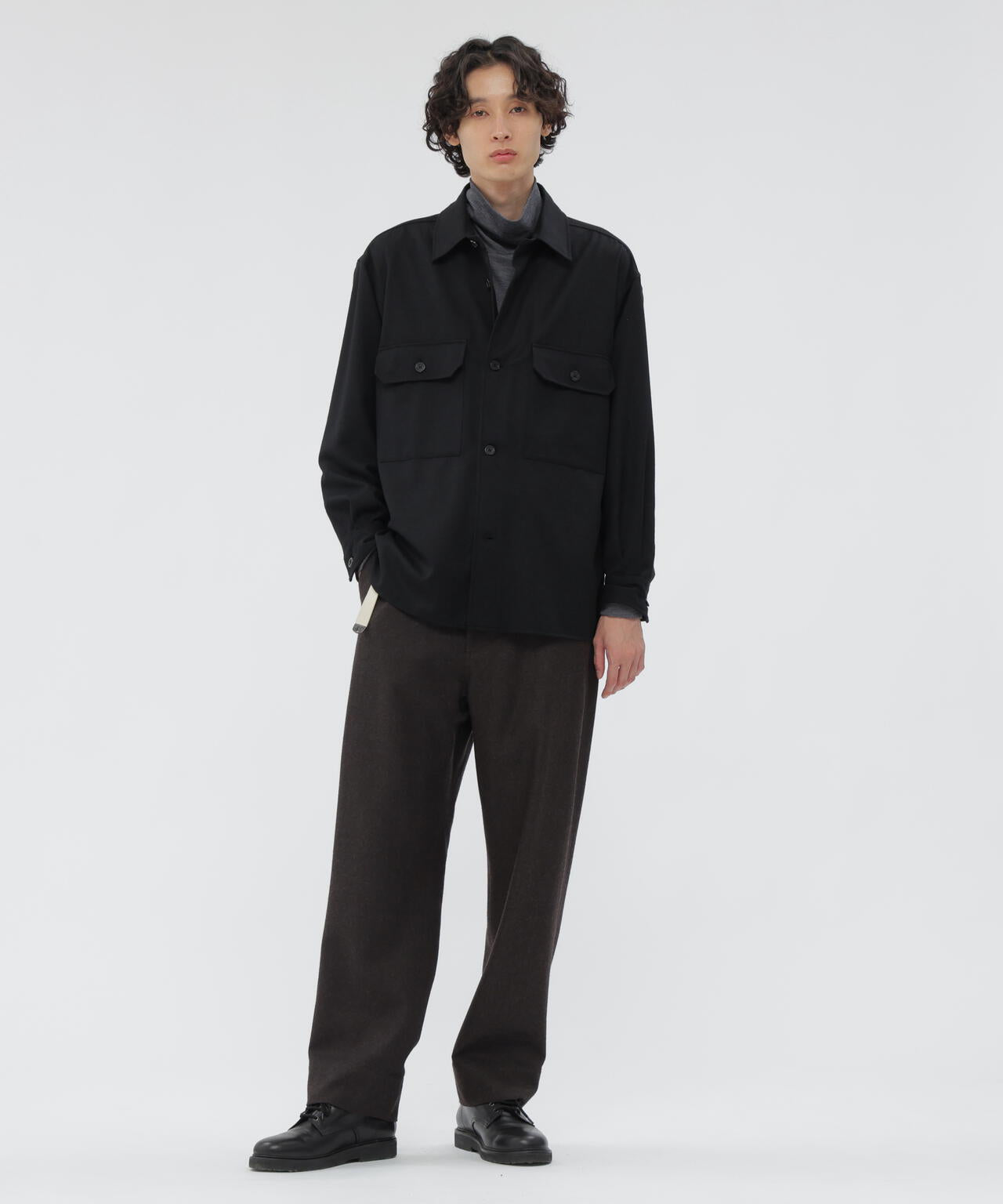 COMPACT YARN DYED WOOL TROUSERS