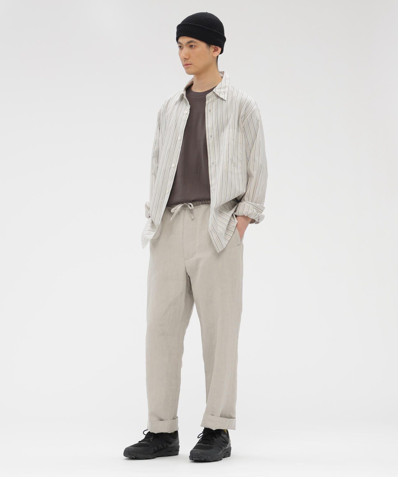 YARN DYED LINEN PLAINWEAVE TROUSERS