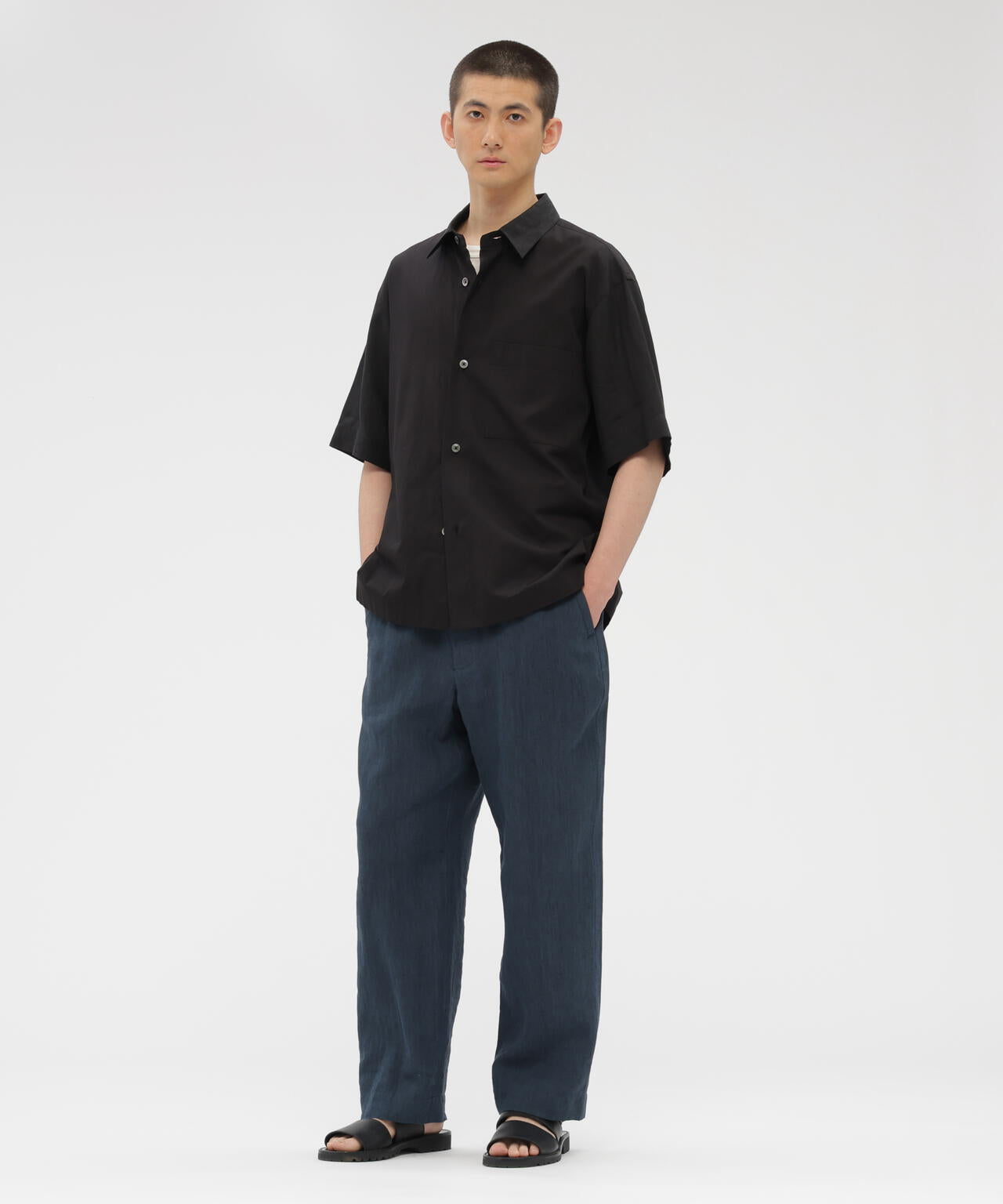 YARN DYED LINEN PLAINWEAVE TROUSERS
