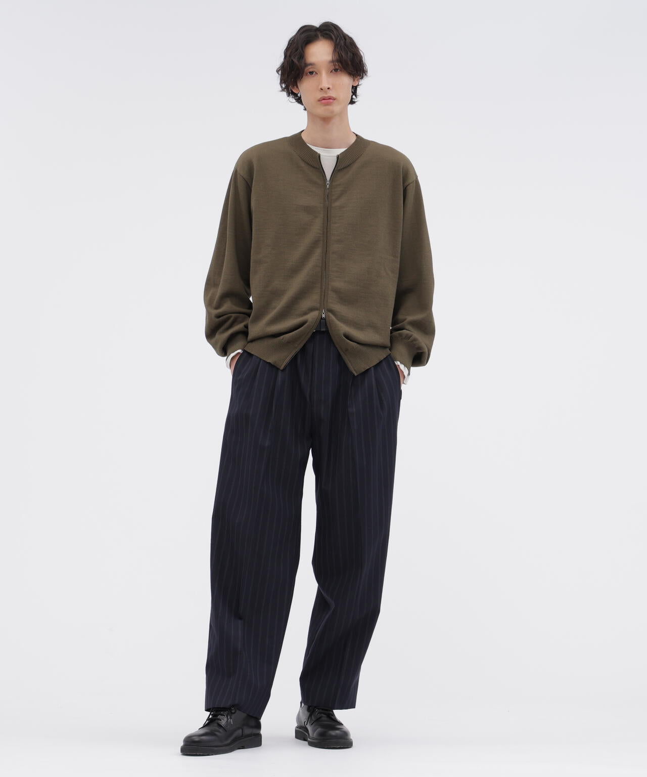 WIDE STRIPE WOOL TROUSERS