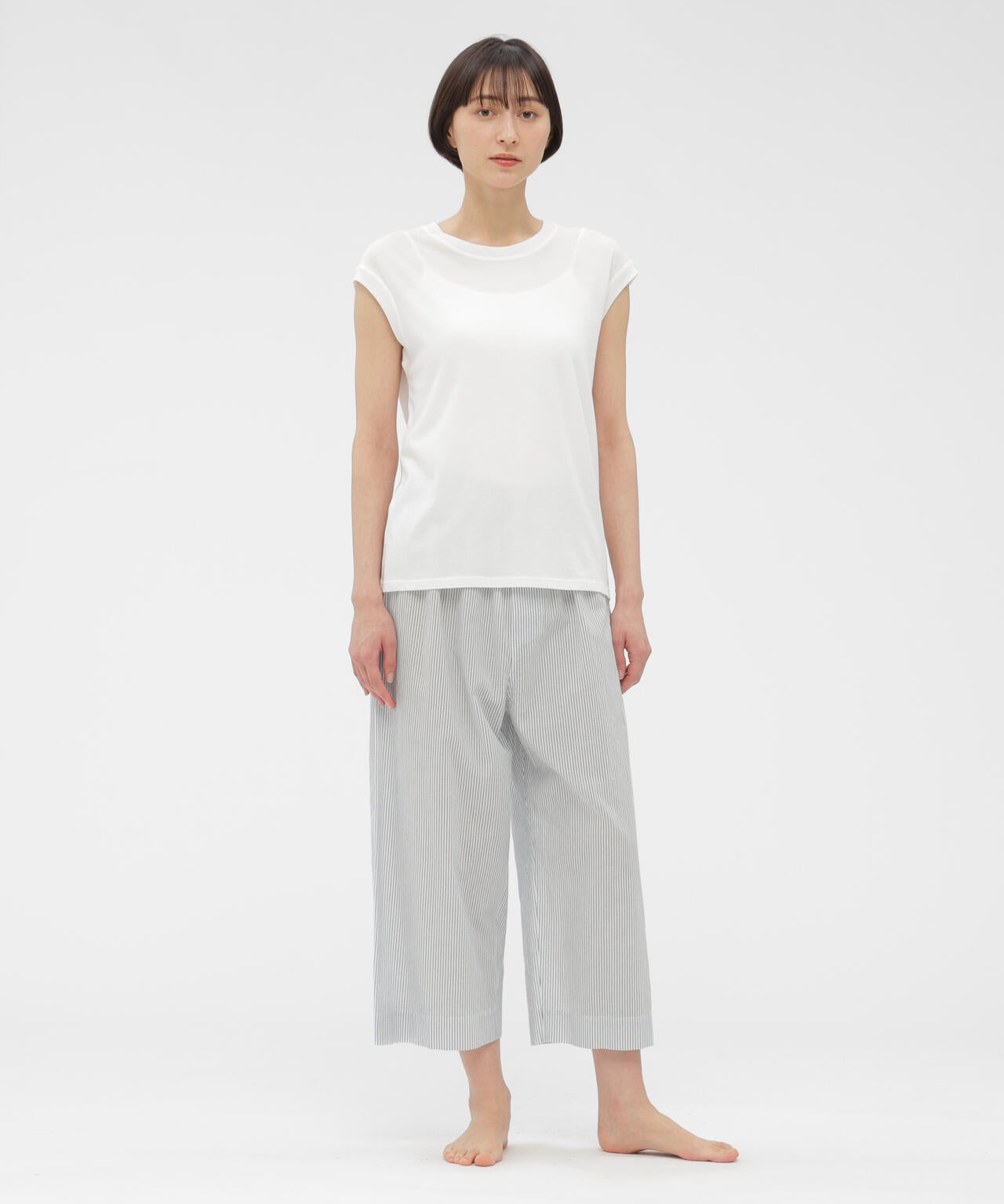 COTTON LINEN MINI STRIPE TROUSERS