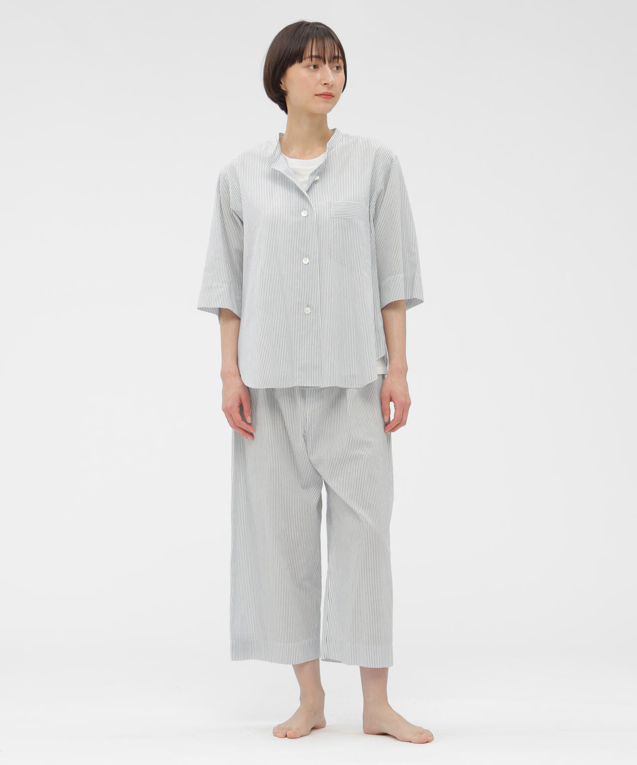 COTTON LINEN MINI STRIPE TROUSERS
